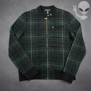 Lauren Ralph Lauren Full Zip Sweater Small Green Tartan Plaid Jacket Vintage